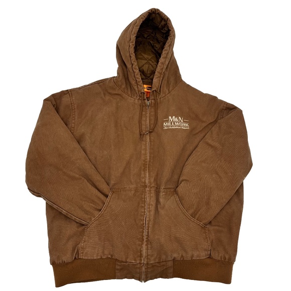 Cornerstone Mens XL Bomber Jacket Brown Full Zip Hooded Insulated Workwear - Picture 1 of 11